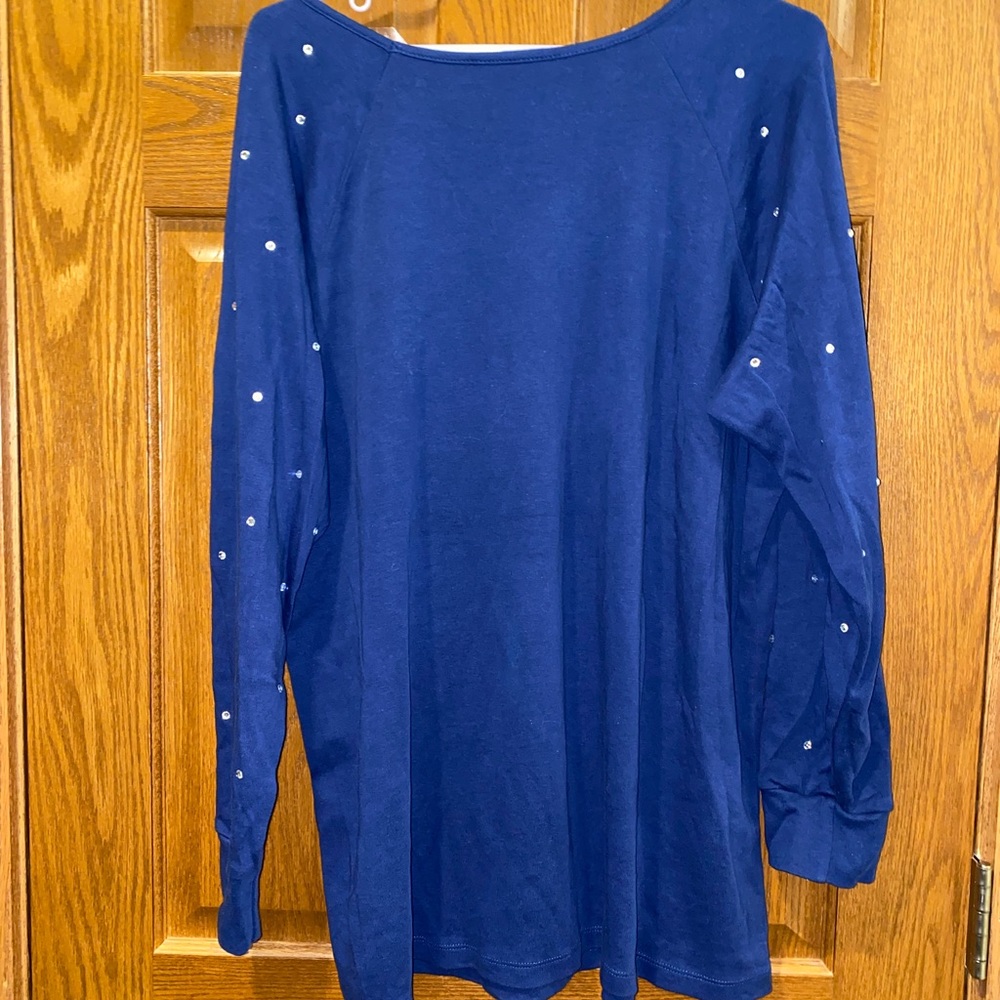 Euc 1x Quacker Factory Navy Top With Embellishment - image 2